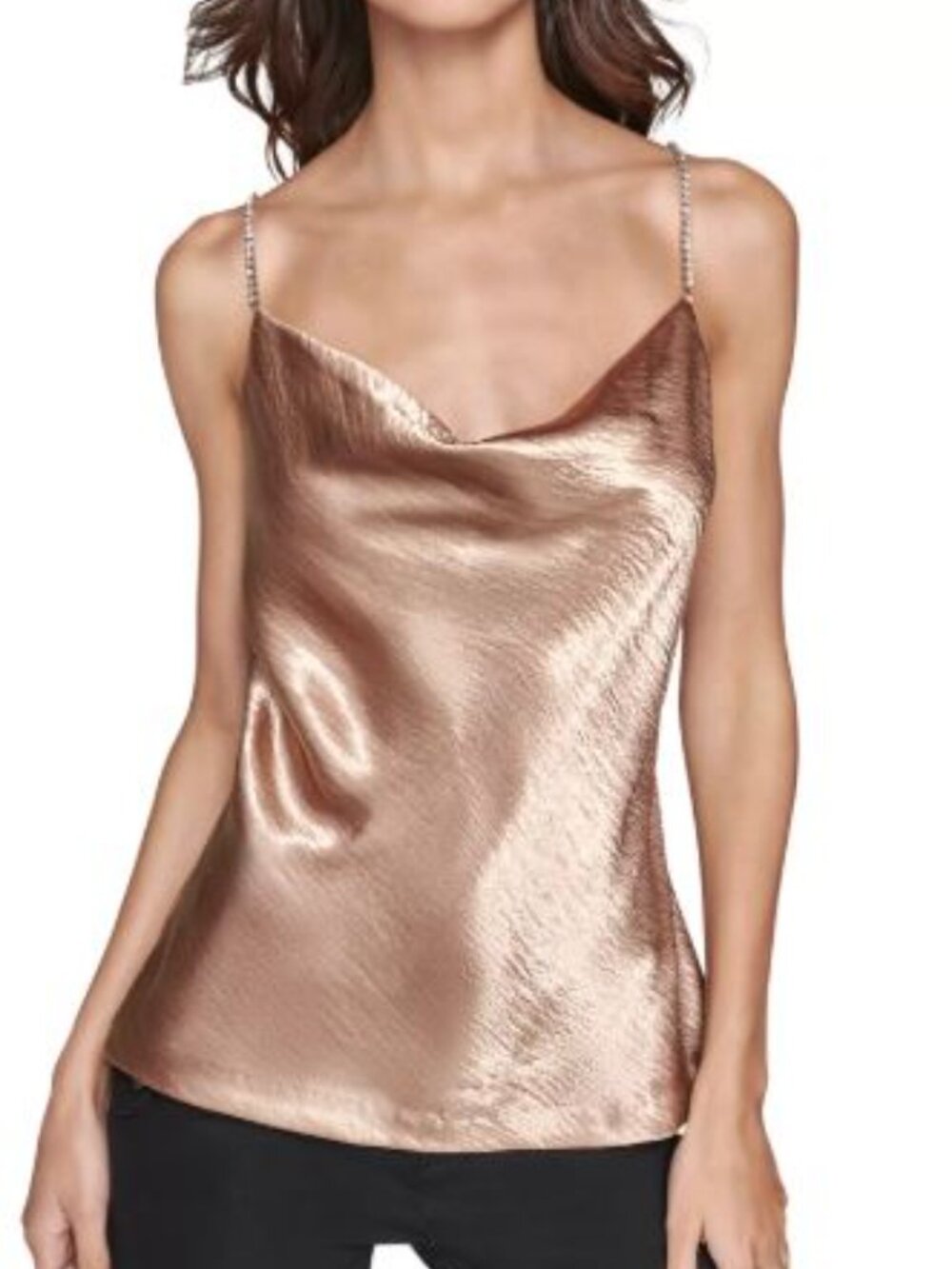 Karl Lagerfeld Metallic Rose-Tinted Satin Cowl Neck Camisole - SMALL - NWT